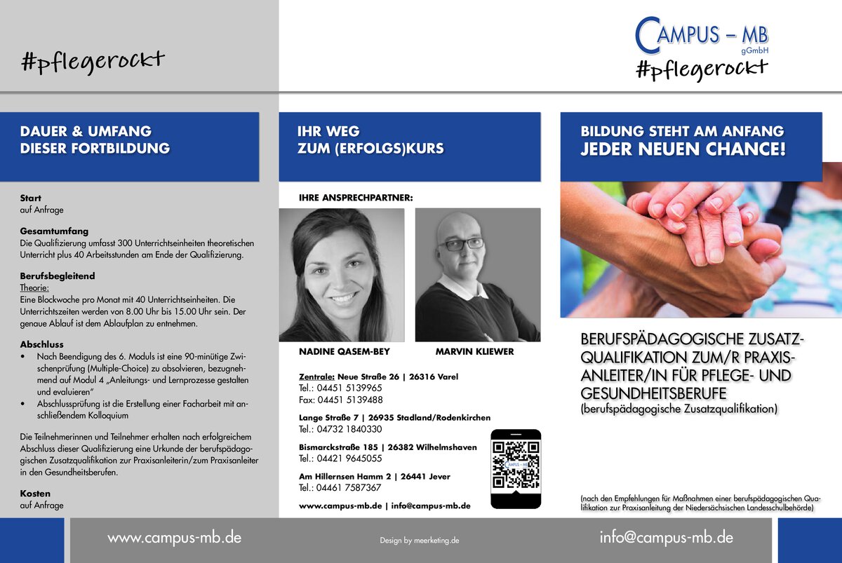 Berufspädagogische Zusatzqualifikation zum/r Praxisanleiter/in für Pflege- und Gesundheitsberufe