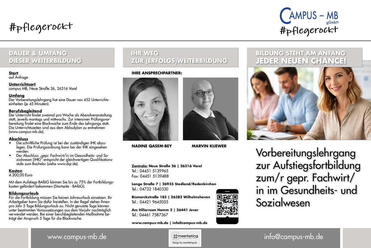 Vorbereitungslehrgang zur Aufstiegsfortbildung zum/r gepr. Fachwirt/ in im Gesundheits- und Sozialwesen