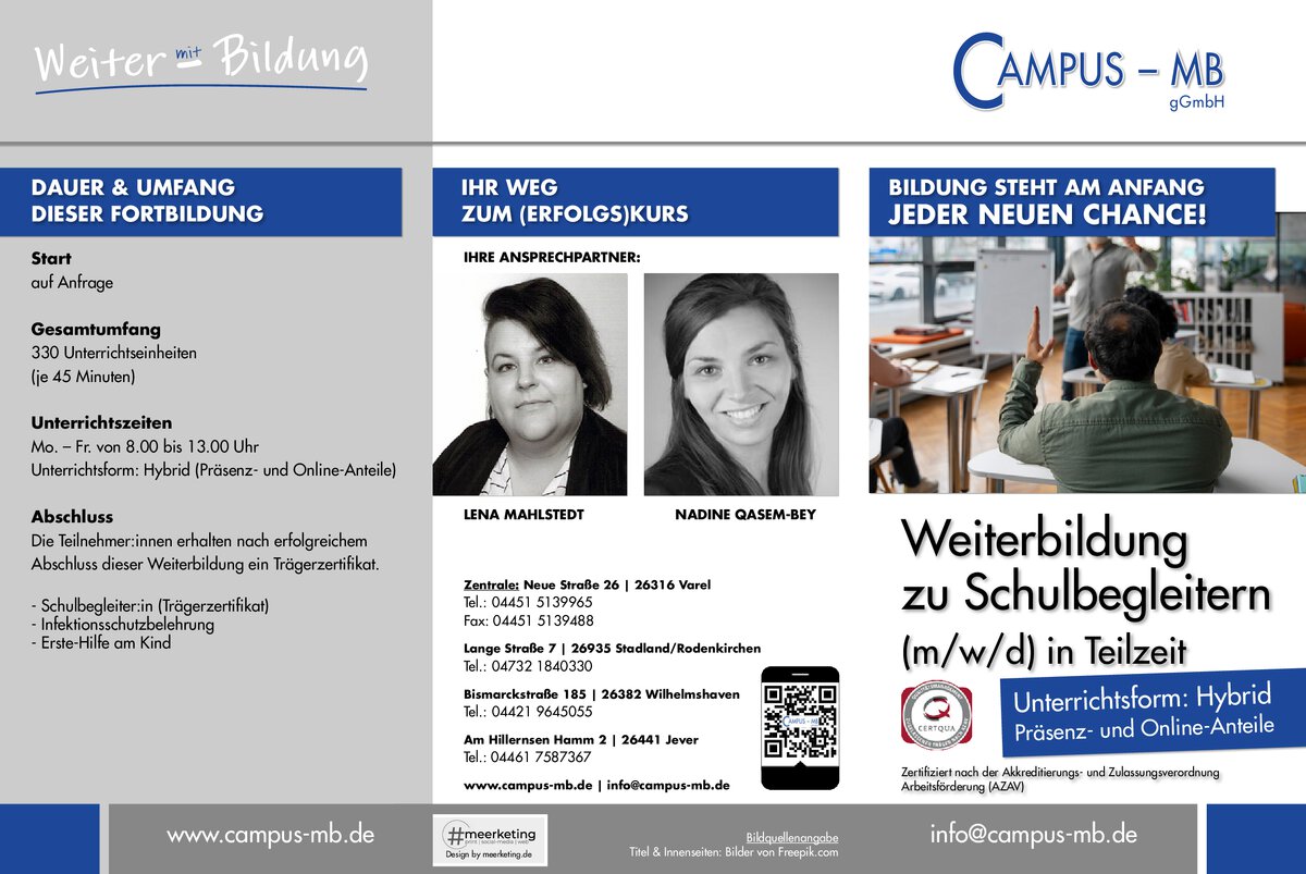 Weiterbildung zu Schulbegleitern (m/w/d) in Teilzeit